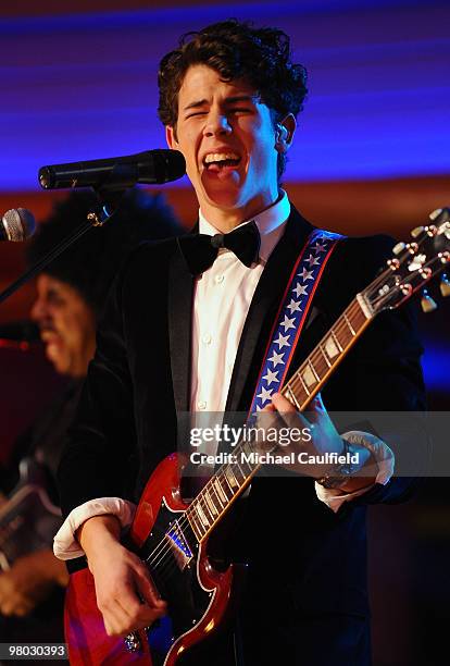 Musician Nick Jonas performs onstage at the 15th annual Critics' Choice Movie Awards held at the Hollywood Palladium on January 15, 2010 in...