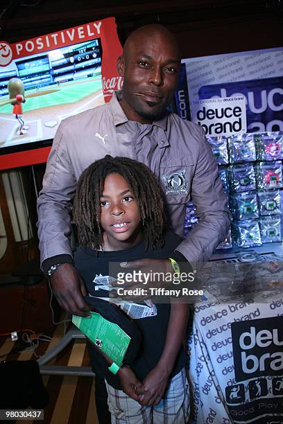 Actor Jimmy Jean-Louis, his daughter and Deuce Brand at Melanie Segal's Kids Choice Lounge for Save the Children - Day 1 at The Magic Castle on March...