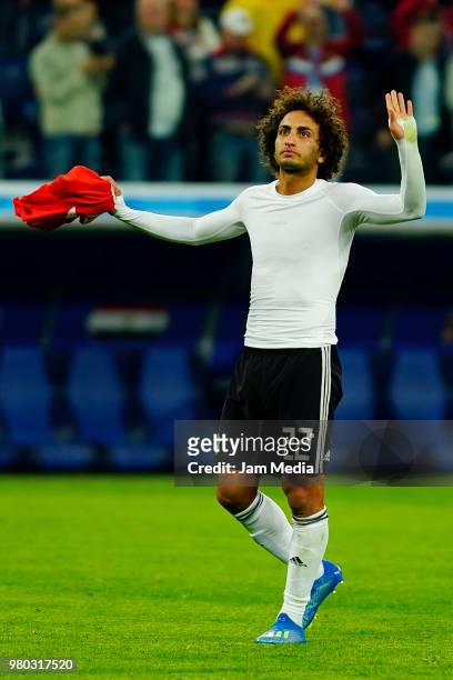 Amr Warda of Egypt farewells after the 2018 FIFA World Cup Russia group A match between Russia and Egypt at Saint Petersburg Stadium on June 19, 2018...