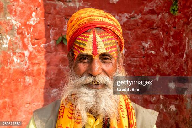 retrato de sadhu, hombre santo, kathmandu, nepal - santa face fotografías e imágenes de stock