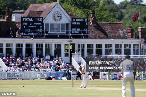 Sean Dickson of Kent in action on day two of the Specsavers County Championship: Division Two match between Kent and Warwickshire at The Nevill...