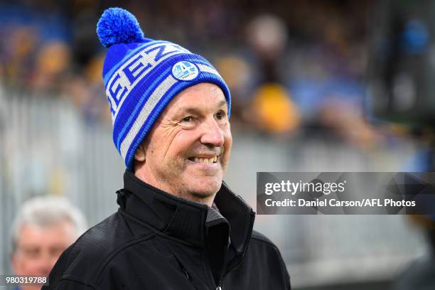 Neale Daniher looks on during the 2018 AFL round 14 match between the West Coast Eagles and the Essendon Bombers at Optus Stadium on June 21, 2018 in...