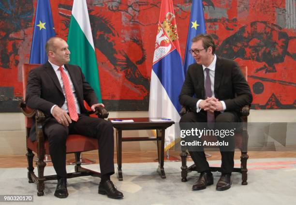 President of Bulgaria, Rumen Radev meets with Serbian President Aleksandar Vucic in Belgrade, Serbia on June 21, 2018.