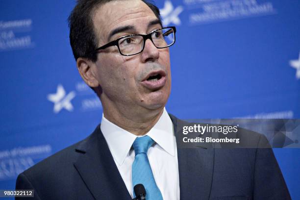 Steven Mnuchin, U.S. Treasury secretary, speaks during the SelectUSA Investment Summit in National Harbor, Maryland, U.S., on Thursday, June 21,...