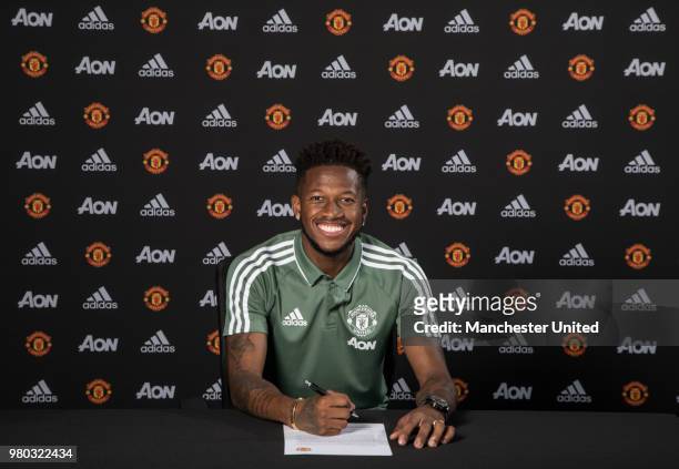Manchester United unveil new signing Fred at Aon Training Complex on June 4, 2018 in Manchester, England.