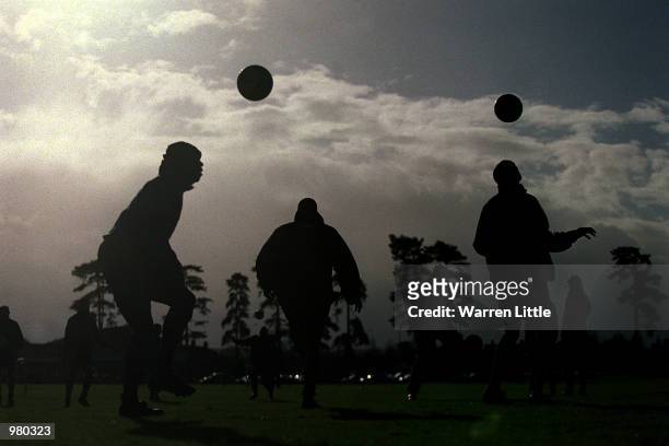 Players in action during the Gillingham training session at their temporary training ground in Maidstone prior to their AXA FA Cup Fourth Round match...