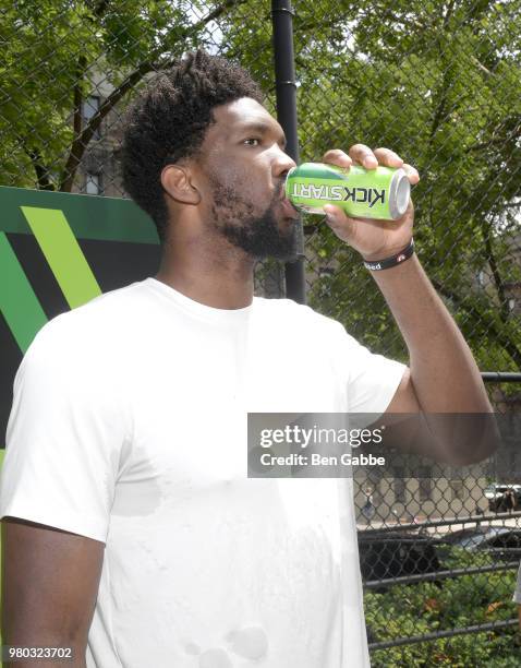 Joel Embiid at the Mtn Dew Kickin' It Courtside @ St. Nick's event on June 20, 2018 in Harlem, New York City.