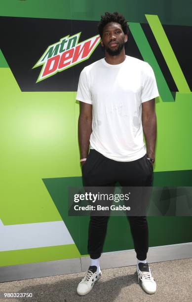 Joel Embiid at the Mtn Dew Kickin' It Courtside @ St. Nick's event on June 20, 2018 in Harlem, New York City.