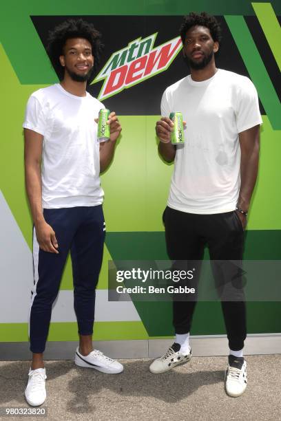 Marvin Bagley III and Joel Embiid at the Mtn Dew Kickin' It Courtside @ St. Nick's event on June 20, 2018 in Harlem, New York City.