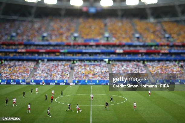 General view of action during the 2018 FIFA World Cup Russia group C match between Denmark and Australia at Samara Arena on June 21, 2018 in Samara,...