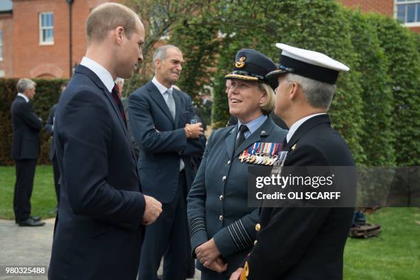 Duke of Cambridge Britain's William talks with Group Captain Teresa Griffiths , the Commanding Officer at DMRC Headley Court, and Surgeon Commodore...