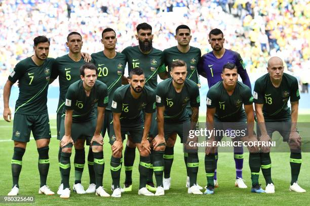 The Australia starting XI, Australia's forward Mathew Leckie, Australia's defender Mark Milligan, Australia's defender Trent Sainsbury, Australia's...