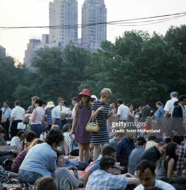 New York City - Fans gather at Sheep Meadow in Central Park for a Barbara Streisand concert.