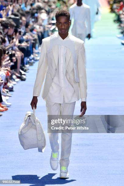 Model walks the runway during the Louis Vuitton Menswear Spring/Summer 2019 show as part of Paris Fashion Week on June 21, 2018 in Paris, France.