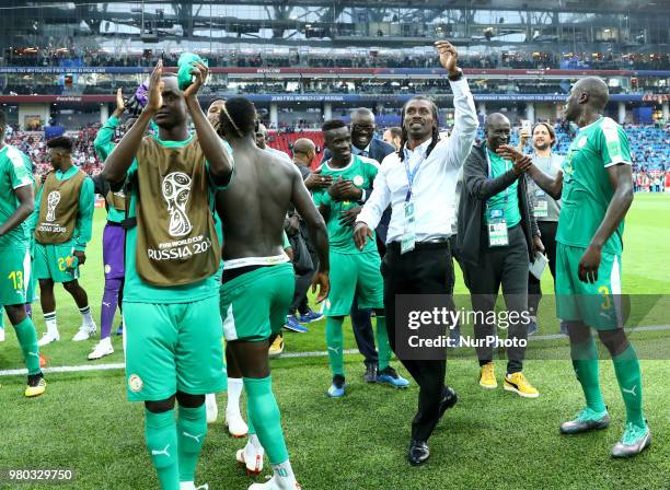 Group H Poland v Senegal - FIFA World Cup Russia 2018 Aliou Cisse coach of Senegal celebrates at Spartak Stadium in Moscow, Russia on June 19, 2018.