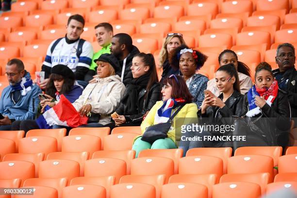 Relatives and family members of France's players are seen in the stands before the Russia 2018 World Cup Group C football match between France and...