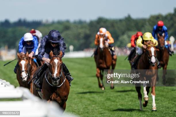 Ryan Moore riding Hunting Horn win The Hampton Court Stakes on day 3 of Royal Ascot at Ascot Racecourse on June 21, 2018 in Ascot, England.