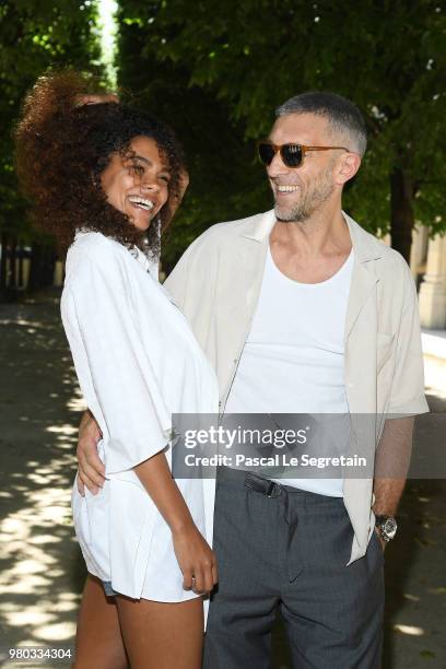 Tina Kunakey and Vincent Cassel attend the Louis Vuitton Menswear Spring/Summer 2019 show as part of Paris Fashion Week on June 21, 2018 in Paris,...