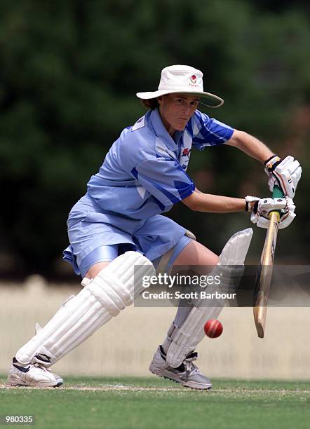 Belinda Clark of NSWIS Blues in action during game two of the Women's National Cricket League Final Series 2000-2001 between NSWIS Blues and...