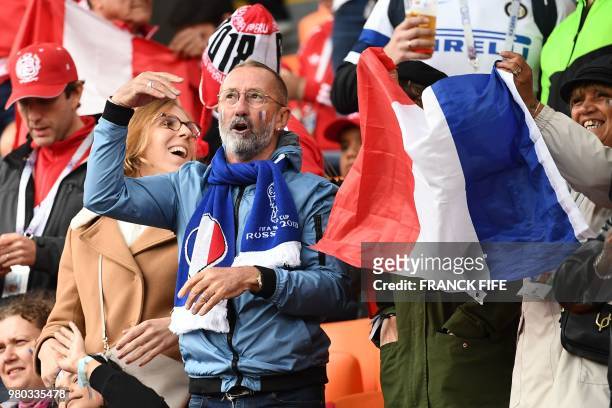 Alain Griezmann , father of France's forward Antoine Griezmann, cheers prior to the Russia 2018 World Cup Group C football match between France and...
