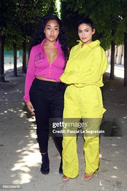 Jordyn Woods and Kylie Jenner attend the Louis Vuitton Menswear Spring/Summer 2019 show as part of Paris Fashion Week on June 21, 2018 in Paris,...