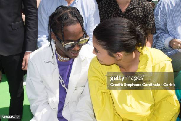 Travis Scott and Kylie Jenner attend the Louis Vuitton Menswear Spring/Summer 2019 show as part of Paris Fashion Week Week on June 21, 2018 in Paris,...