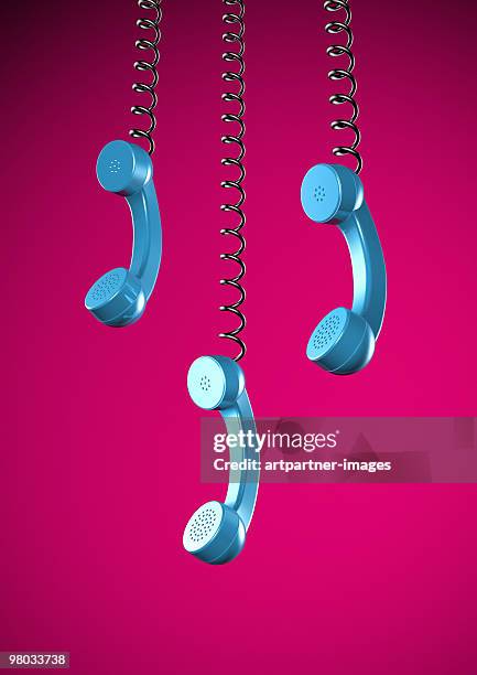 3 telephone or phone reciever hanging - telephone receiver stock pictures, royalty-free photos & images