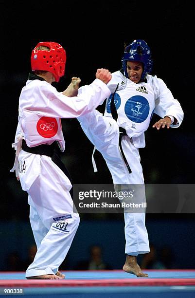 Lauren Burns of Australia in action during the Women's 49kg Taekwondo Final held at the State Sports Centre during the Sydney 2000 Olympics, Sydney,...