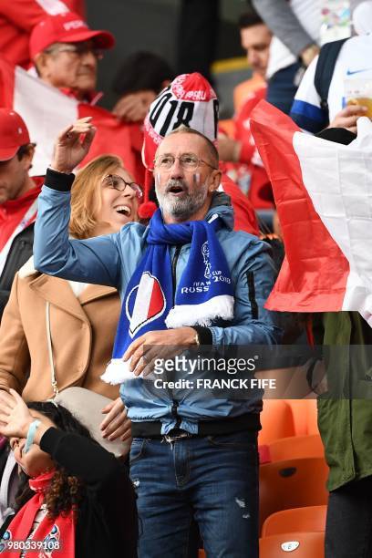 Alain Griezmann , father of France's forward Antoine Griezmann, cheers prior to the Russia 2018 World Cup Group C football match between France and...