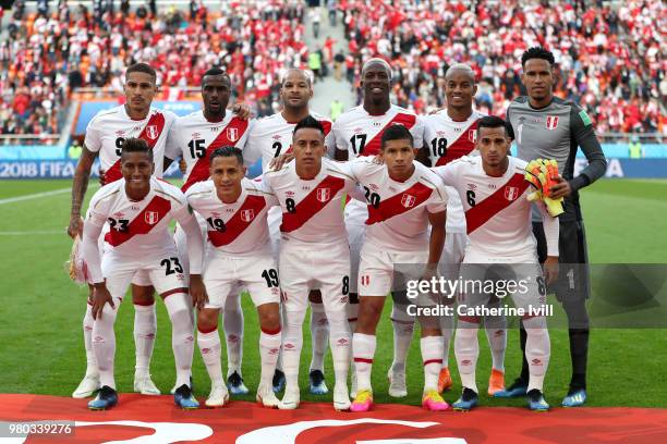 Peru team pose prior to the 2018 FIFA World Cup Russia group C match between France and Peru at Ekaterinburg Arena on June 21, 2018 in Yekaterinburg,...