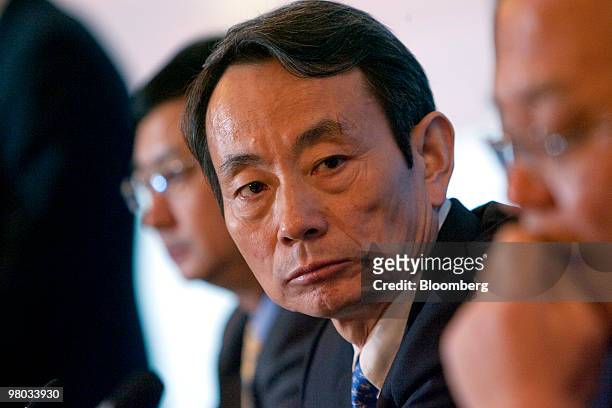 Jiang Jiemin, chairman of PetroChina Co., attends the company's 2009 annual results news conference in Hong Kong, China, on Thursday, March 25, 2010....