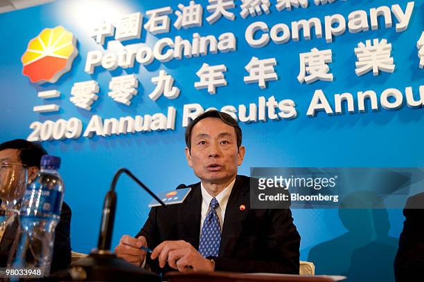 Jiang Jiemin, chairman of PetroChina Co., speaks during the company's 2009 annual results news conference in Hong Kong, China, on Thursday, March 25,...