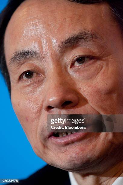 Jiang Jiemin, chairman of PetroChina Co., speaks during the company's 2009 annual results news conference in Hong Kong, China, on Thursday, March 25,...