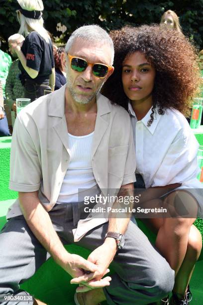 Vincent Cassel and Tina Kunakey attend the Louis Vuitton Menswear Spring/Summer 2019 show as part of Paris Fashion Week on June 21, 2018 in Paris,...
