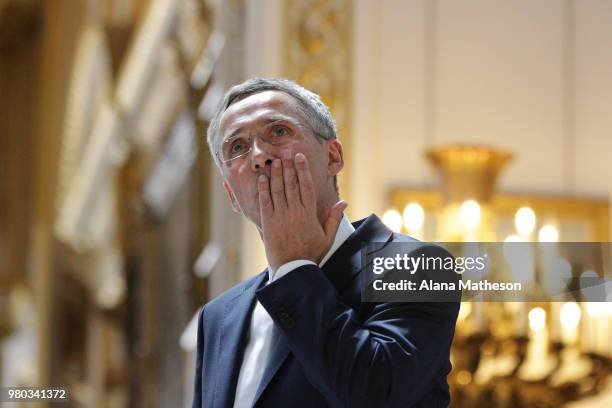 The General Secretary of NATO Jens Stoltenberg delivers his pre-summit speech at Lancaster House on June 21, 2018 in London, England. Mr Stoltenberg...