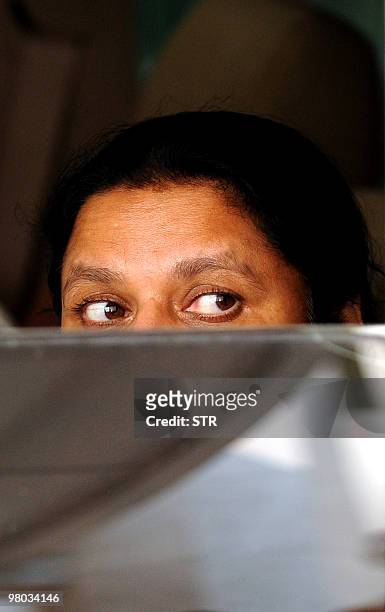 Anoma Fonseka, wife of former Sri Lankan army chief and detained presidential candidate Sarath Fonseka, leaves the court in Colombo on March 25,...