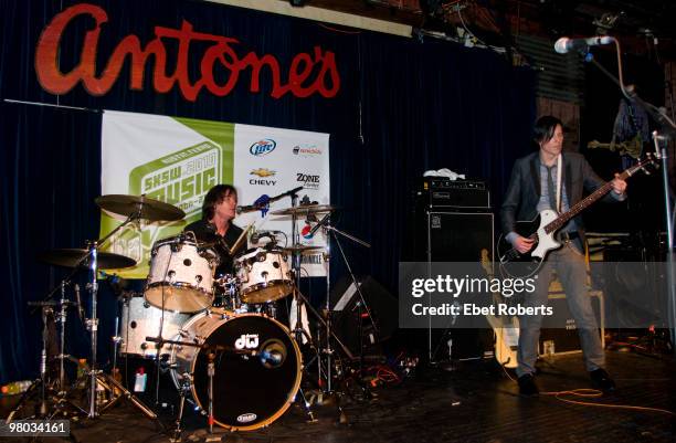 Jody Stephens of Big Star on drums and Ken Stringfellow of the Posies performing at Antone's at the Alex Chilton/Big Star tribute during day four of...