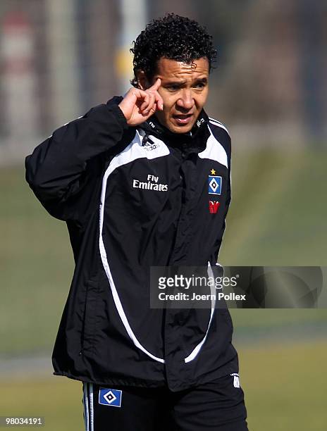 Assistent coach Ricardo Moniz gestures during the Hamburger SV training session at the HSH Nordbank Arena on March 25, 2010 in Hamburg, Germany.