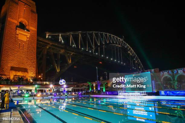 General view during the Hyundai live screening of the 2018 FIFA World Cup match between Australia and Denmark at North Sydney Pool on June 21, 2018...