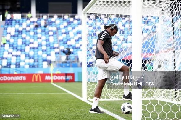 Goal line technology is tested prior to the 2018 FIFA World Cup Russia group D match between Argentina and Croatia at Nizhny Novgorod Stadium on June...