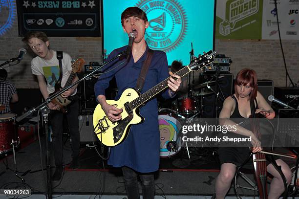 Rory O'Hara, Owen Brinley and Lindsay Wilson of Grammatics perform at The British Music Embassy, Latitude 30 during day two of SXSW 2010 Music...