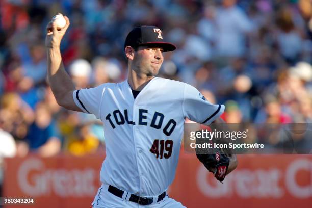 Toledo Mud Hens starting pitcher Jacob Turner delivers a pitch during a regular season game between the Louisville Bats and the Toledo Mud Hens on...