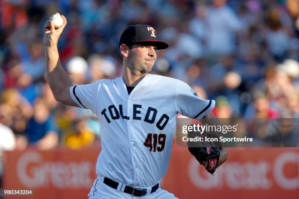 Toledo Mud Hens starting pitcher Jacob Turner delivers a pitch during a regular season game between the Louisville Bats and the Toledo Mud Hens on...