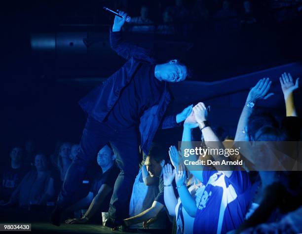 Jim Kerr of Simple Minds performs on stage during their concert at the Lyric Theatre, Star City on March 25, 2010 in Sydney, Australia.