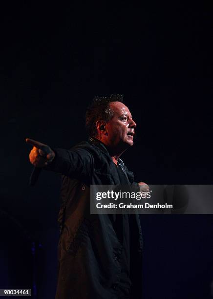 Jim Kerr of Simple Minds performs on stage during their concert at the Lyric Theatre, Star City on March 25, 2010 in Sydney, Australia.