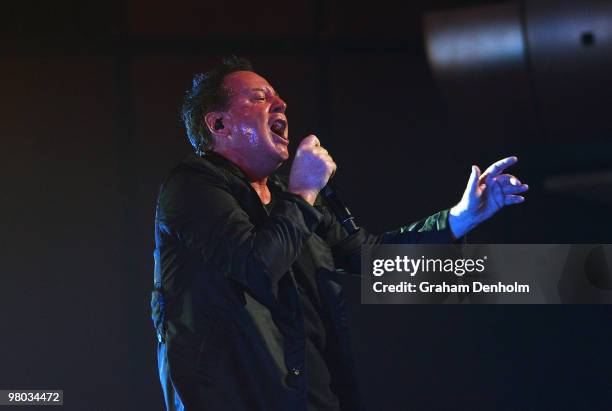 Jim Kerr of Simple Minds performs on stage during their concert at the Lyric Theatre, Star City on March 25, 2010 in Sydney, Australia.