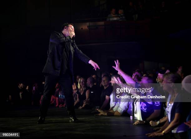 Jim Kerr of Simple Minds performs on stage during their concert at the Lyric Theatre, Star City on March 25, 2010 in Sydney, Australia.