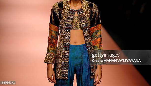 Model presents creation by Indian designers Ashima-Leena during the Wills India Fashion Week Autumn-Winter 2010 in New Delhi on March 25, 2010....