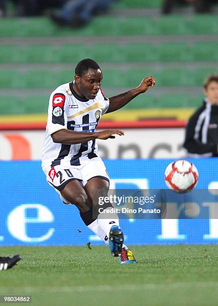 Kwadwo Asamoah of Udinese in actrion during the Serie A match between Udinese Calcio and AC Chievo Verona at Stadio Friuli on March 24, 2010 in...