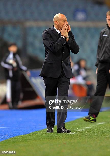 Head coach of Chievo Domenico Di Carlo gestures during the Serie A match between Udinese Calcio and AC Chievo Verona at Stadio Friuli on March 24,...